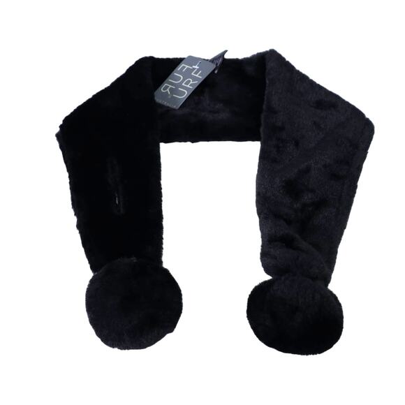 Unreal Fur Faux Fur Pom Pom Winter Scarf - Black - NWT - Picture 3 of 5